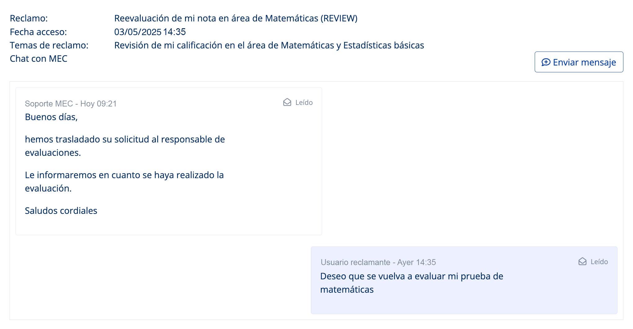 Pantalla de seguimiento